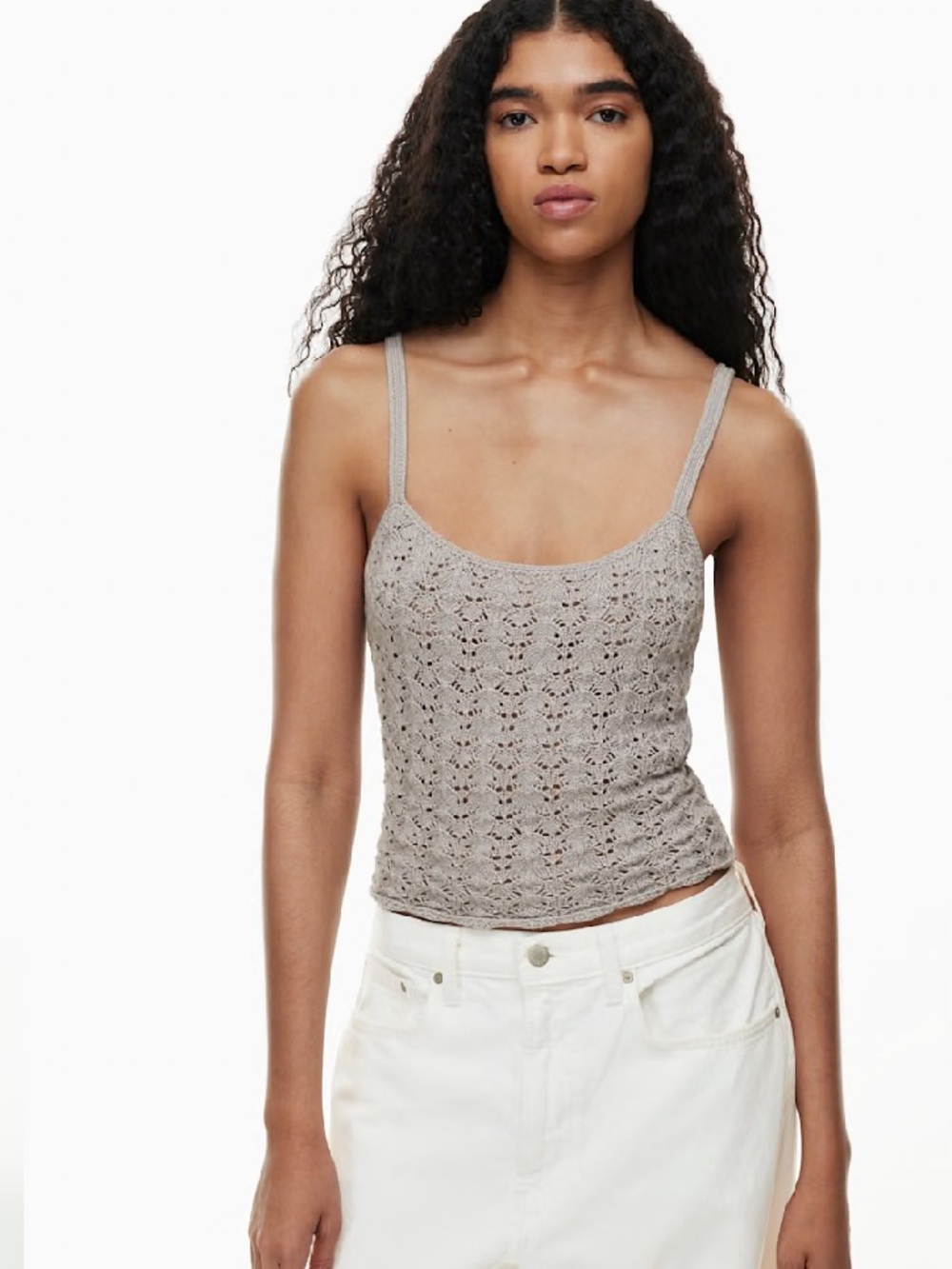 Aritzia Wilfred Gemma Top open knit spaghetti ashen strap grey size Medium